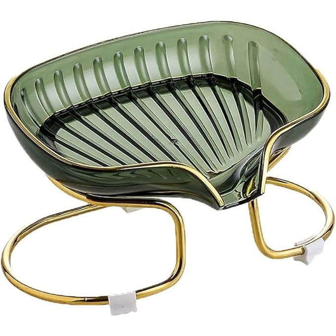 Savoniera cu Suport, Flippy, Sistem de Scurgere a Apei, Margine Aurie, 14 x 8.5 x 9 cm, din TPE, Verde [1]