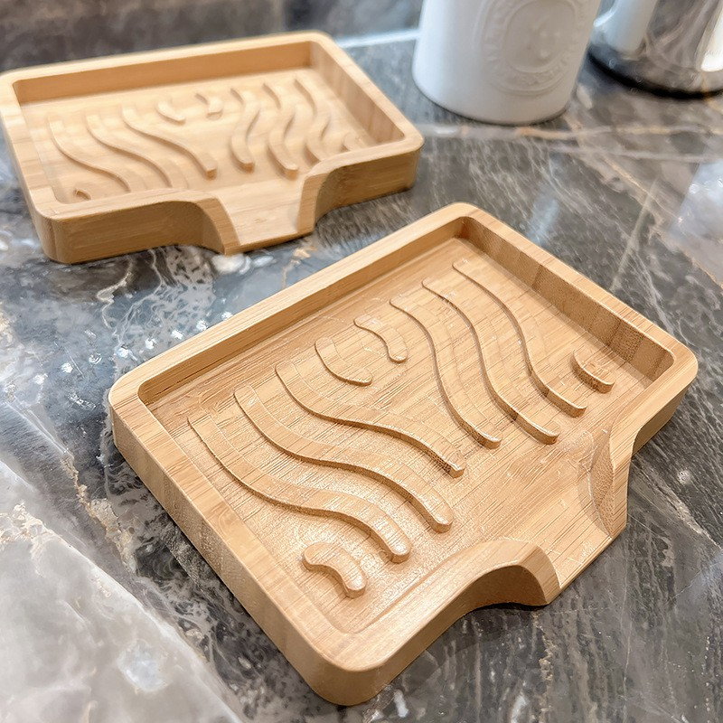 Savoniera din Lemn, Flippy, Sistem de Scurgere a Apei, 12.8 x 1.6 x 9.8 cm, Natur [5]