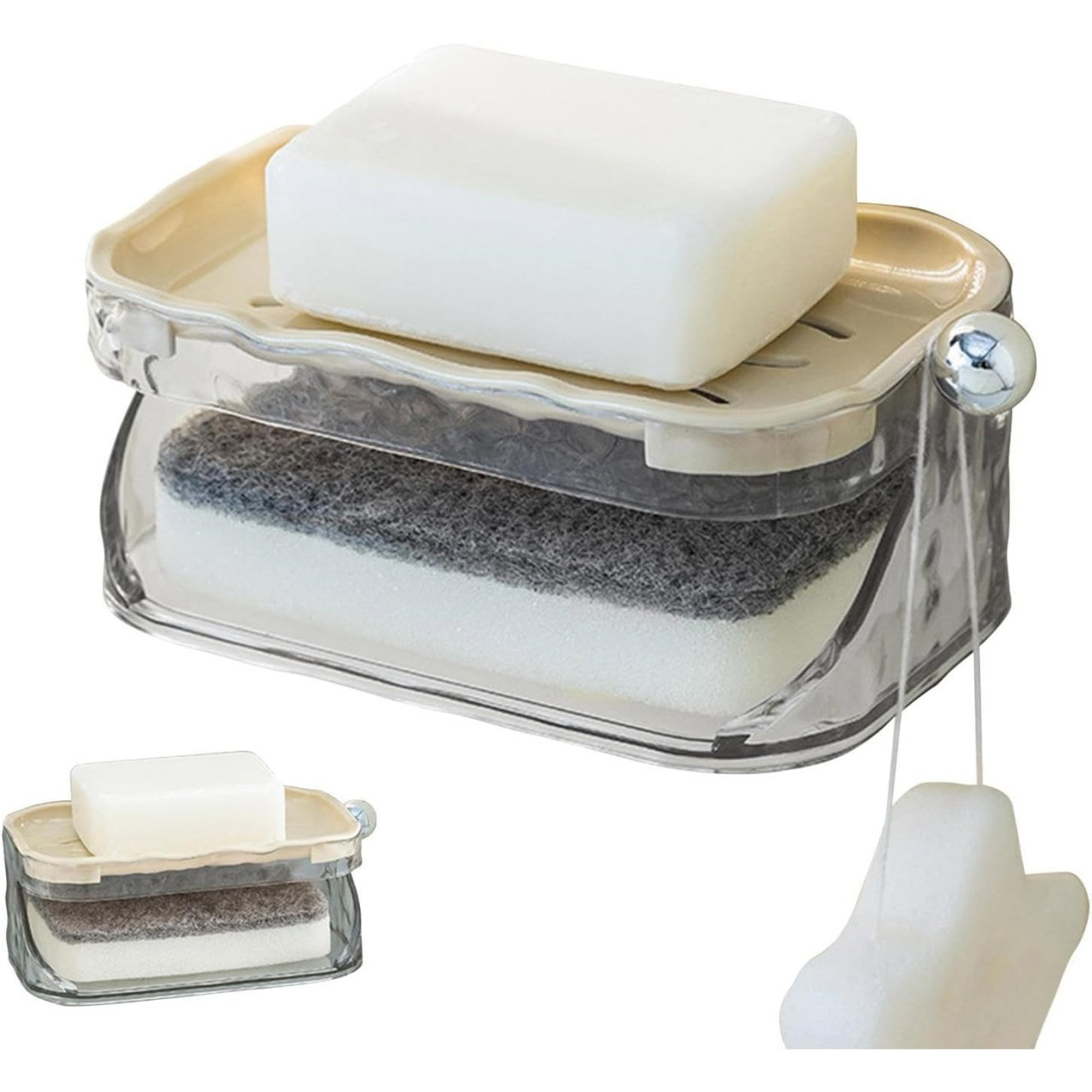 Savoniera Dubla, Flippy, 2 Straturi, Instalare fara Perforare, Agatatoare Burete, 13.5 x 8.5 x 6 cm, Bej [5]