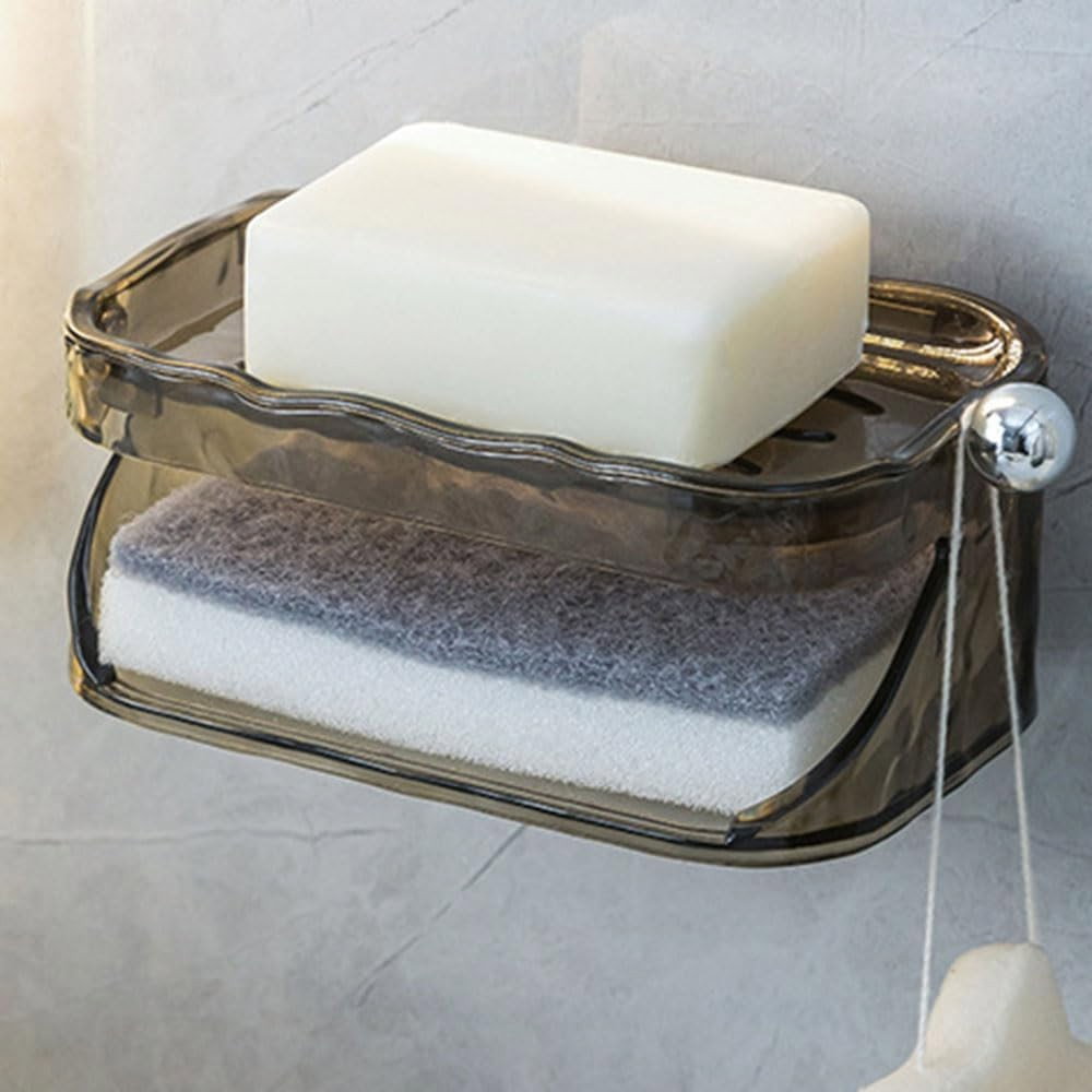 Savoniera Dubla, Flippy, 2 Straturi, Instalare fara Perforare, Agatatoare Burete, 13.5 x 8.5 x 6 cm, Gri [3]