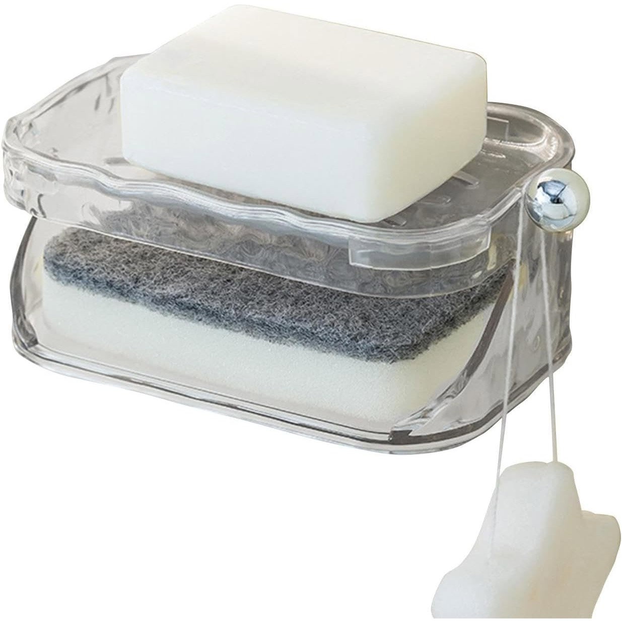 Savoniera Dubla, Flippy, 2 Straturi, Instalare fara Perforare, Agatatoare Burete, 13.5 x 8.5 x 6 cm, Transparent [6]