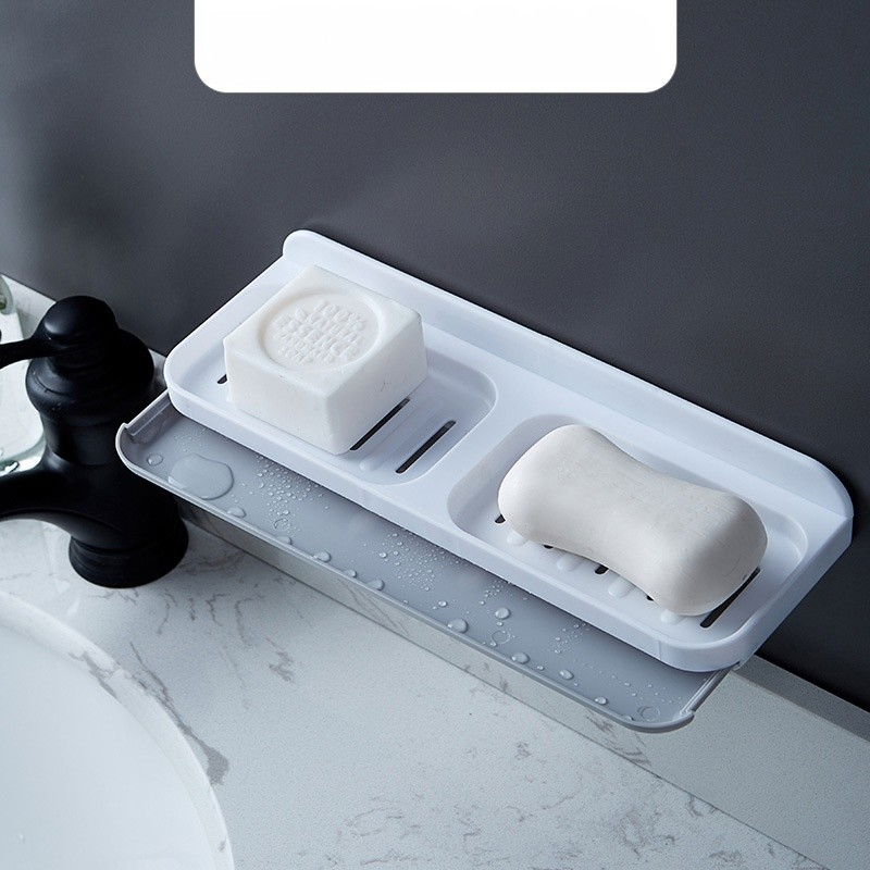 Savoniera Dubla, Flippy, de Perete, cu Compartiment de Scurgere, Montare prin Lipire, 26 x 8 x 4 cm, Alb/Gri [4]