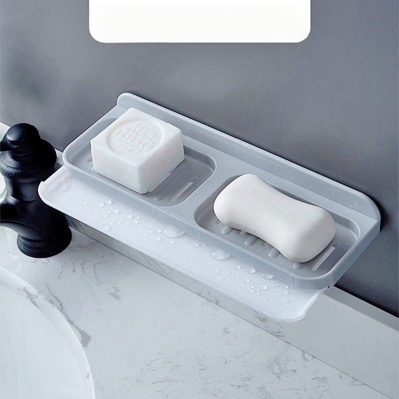 Savoniera Dubla, Flippy, de Perete, cu Compartiment de Scurgere, Montare prin Lipire, 26 x 8 x 4 cm, Gri/Alb [3]