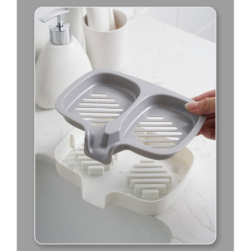Savoniera Dubla, Flippy, Sistem de Scurgere a Apei, din ABS, 14.5 x 18 x 3 cm, Alb/Gri [3]