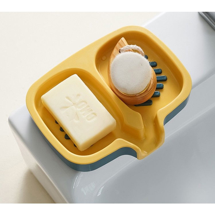 Savoniera Dubla, Flippy, Sistem de Scurgere a Apei, din ABS, 14.5 x 18 x 3 cm, Albastru/Galben [3]