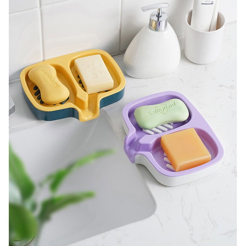 Savoniera Dubla, Flippy, Sistem de Scurgere a Apei, din ABS, 14.5 x 18 x 3 cm, Mov/Alb [4]