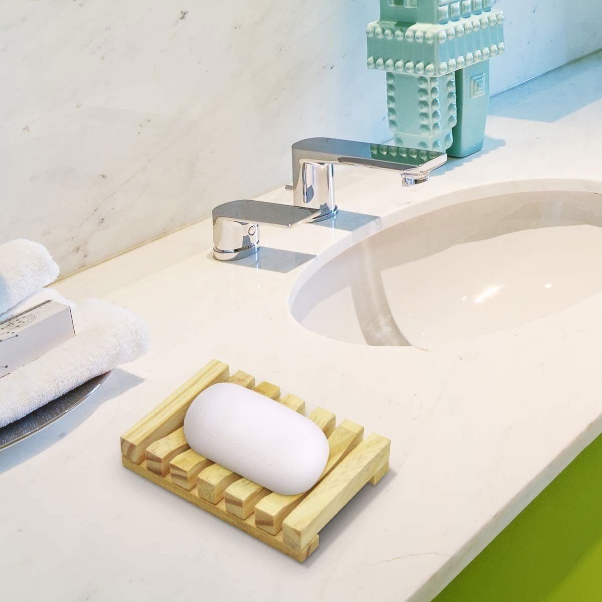 Savoniera, Flippy, din Lemn de Bambus, Scurgere Apa, 11.5 x 8 cm, Natur [4]