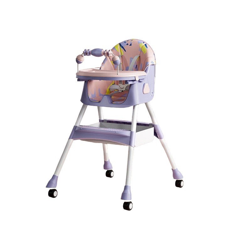 Scaun de Masa pe Roti pentru Copii, Flippy, 2 Tavite si Husa Detasabile, Multifuncțional, Stabil, Centura de Siguranta, Spatar Reglabil Moale, Balansoar, Cos de Depozitare, de la 6 Luni, Mov [1]