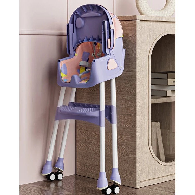 Scaun de Masa pe Roti pentru Copii, Flippy, 2 Tavite si Husa Detasabile, Multifuncțional, Stabil, Centura de Siguranta, Spatar Reglabil Moale, Balansoar, Cos de Depozitare, de la 6 Luni, Mov [6]