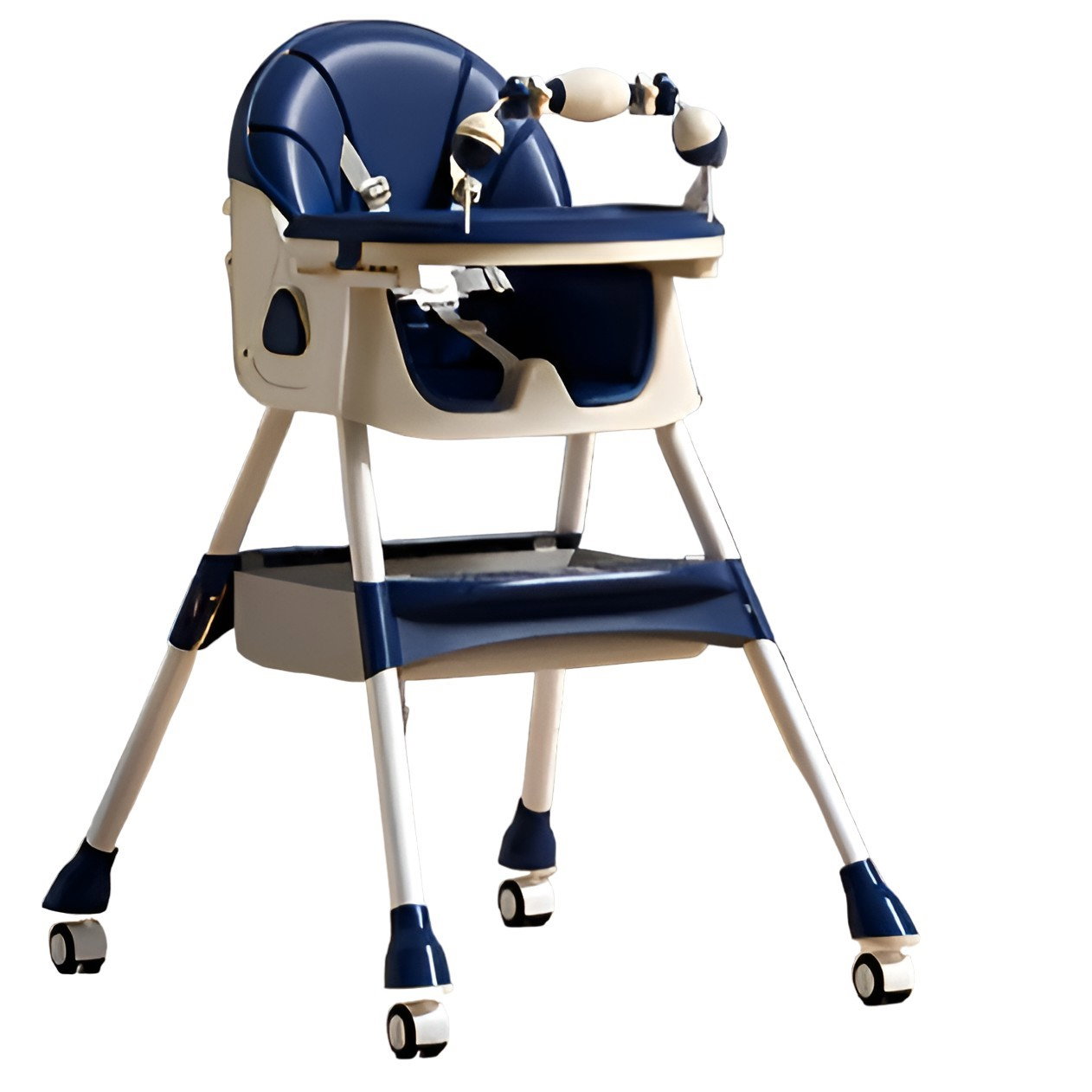 Scaun de Masa pe Roti pentru Copii, Flippy, 2 Tavite si Husa Detasabile, Multifuncțional, Stabil, Centura de Siguranta, Spatar Reglabil Moale, Balansoar, Cos de Depozitare, de la 6 Luni, Albastru [1]