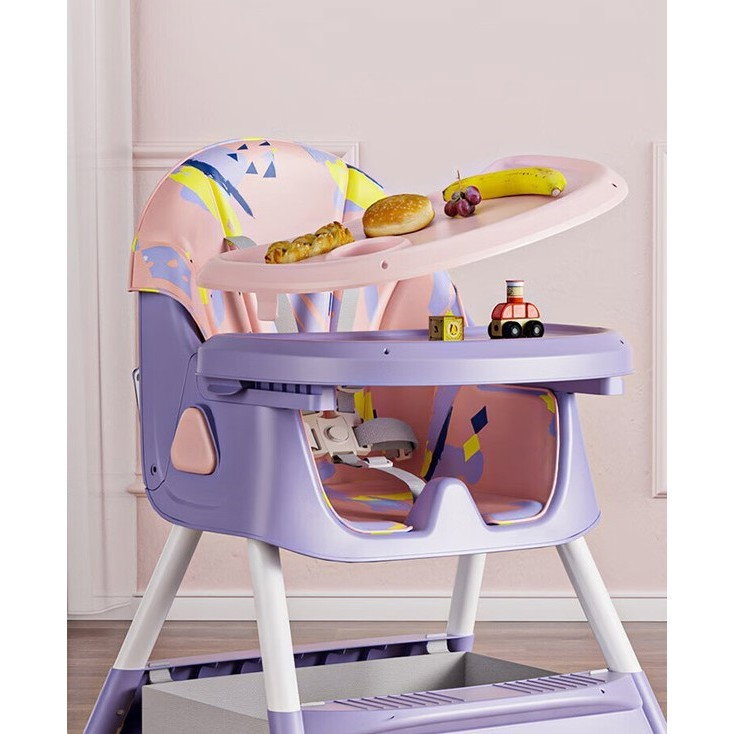 Scaun de Masa pe Roti pentru Copii, Flippy, 2 Tavite si Husa Detasabile, Multifuncțional, Stabil, Centura de Siguranta, Spatar Reglabil Moale, Balansoar, Cos de Depozitare, de la 6 Luni, Mov [8]