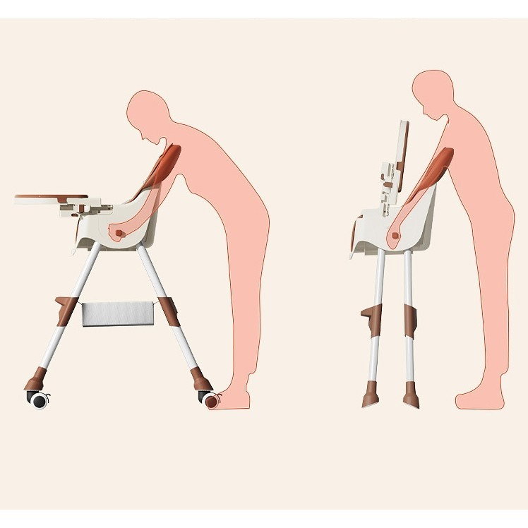 Scaun de Masa pentru Bebelusi si Copii, Flippy, cu Roti, Telescopic, Pliabil, Masuta Reglabila, Suport Picioare, Scaun cu Invelis Piele Artificiala, Centura Siguranta, Spatiu Depozitare, 97x73x65 cm,  [3]