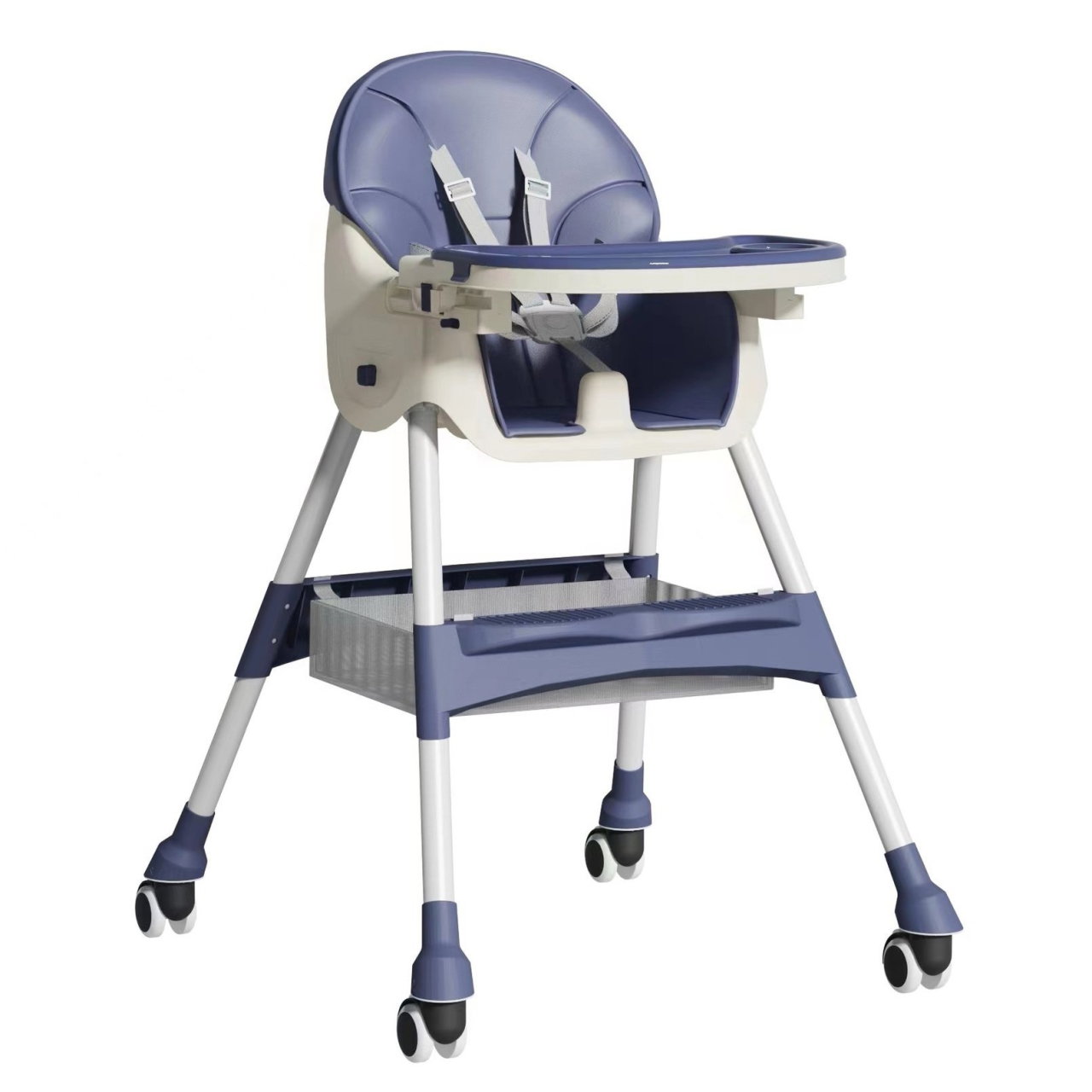 Scaun de Masa pentru Bebelusi si Copii, Flippy, cu Roti, Telescopic, Pliabil, Masuta Reglabila, Suport Picioare, Scaun cu Invelis Piele Artificiala, Centura Siguranta, Spatiu Depozitare, 97x73x65 cm,  [1]