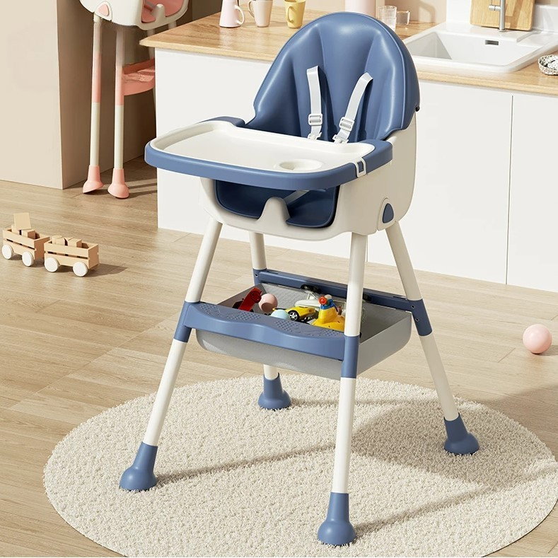 Scaun de Masa pentru Bebelusi si Copii, Flippy, cu Roti, Telescopic, Pliabil, Masuta Reglabila, Suport Picioare, Scaun cu Invelis Piele Artificiala, Centura Siguranta, Spatiu Depozitare, 97x73x65 cm,  [5]