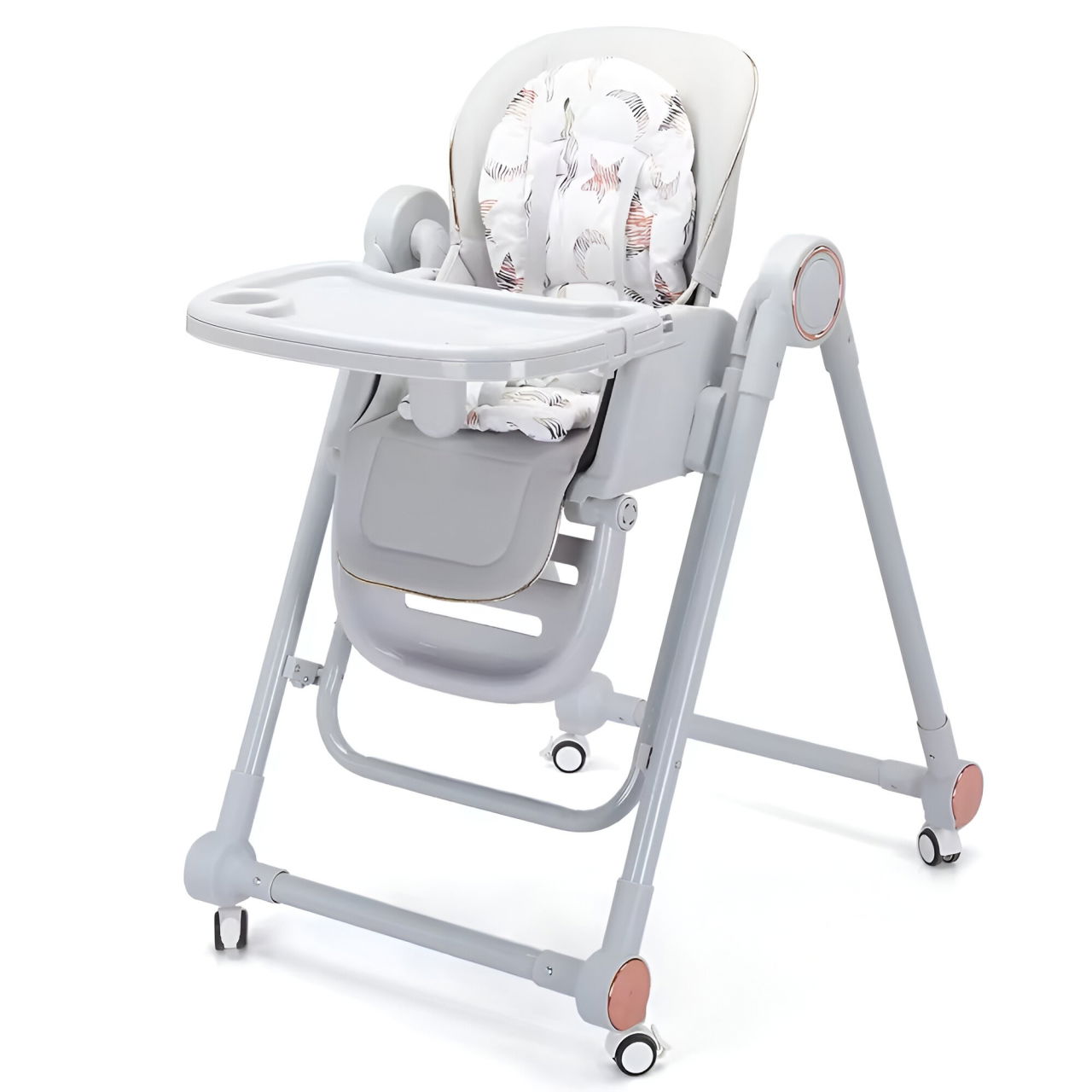 Scaun de Masa pentru Bebelusi si Copii, Flippy, Tavita si Husa Detasabile, Multifuncțional, Stabil, Centura de Siguranta, Inaltime Ajustabila, Spatar Reglabil Moale, Balansoar, de la 6 Luni, Gri [7]