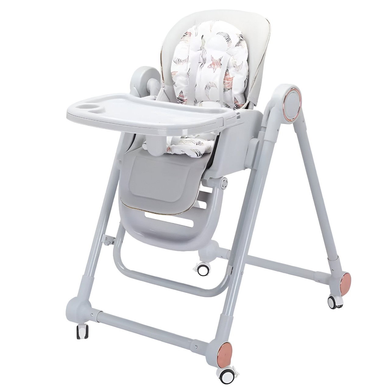 Scaun de Masa pentru Bebelusi si Copii, Flippy, Tavita si Husa Detasabile, Multifuncțional, Stabil, Centura de Siguranta, Inaltime Ajustabila, Spatar Reglabil Moale, Balansoar, de la 6 Luni, Gri [1]