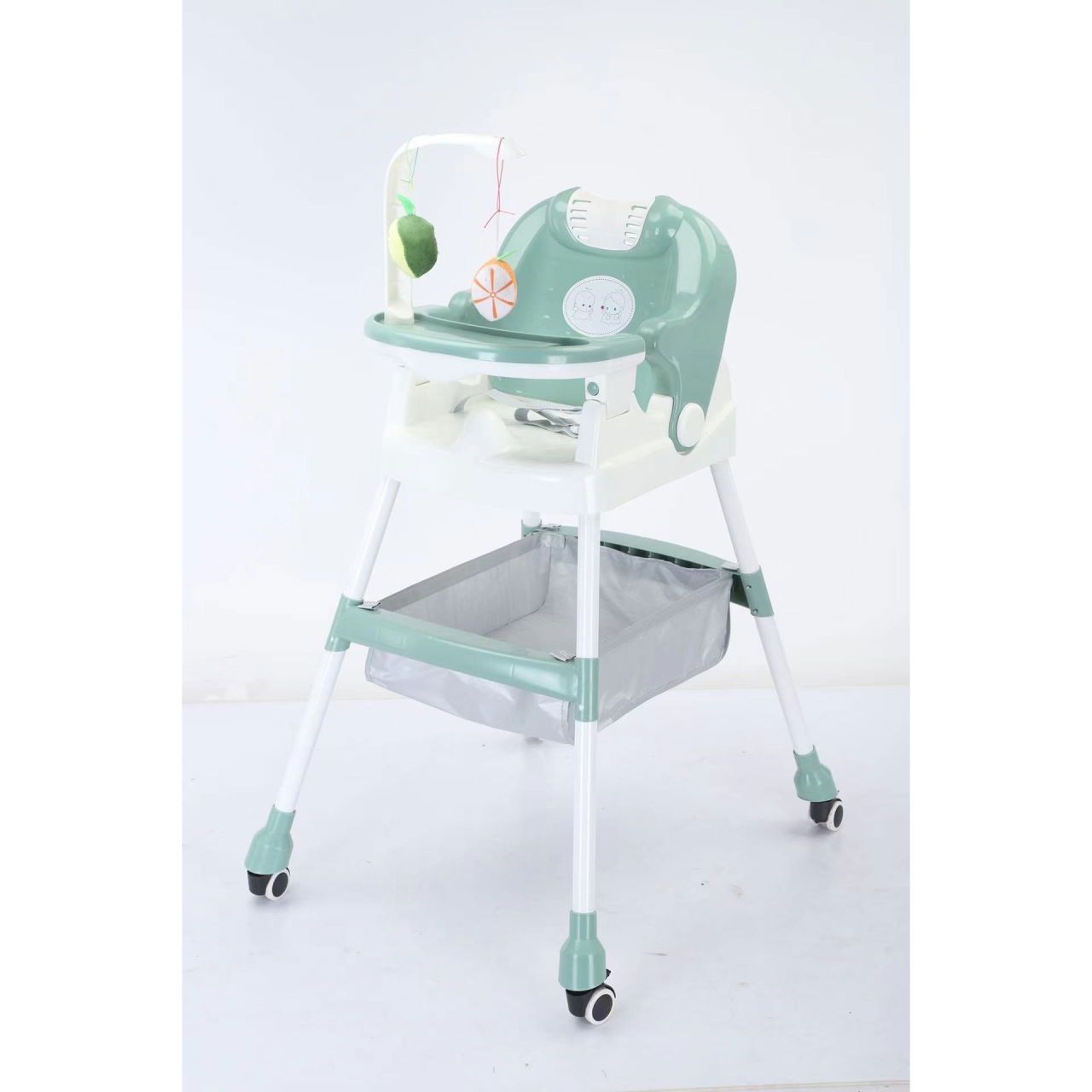 Scaun de Masa pentru Copii, Flippy, Multifunctional, Pliabil, cu Roti, Cos de Depozitare, din Plastic, Centura de Siguranta, Suport de Agatat Jucarii, 110 x 60 x 70 cm, Verde [3]