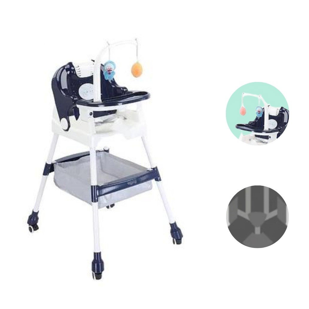 Scaun de Masa pentru Copii, Flippy, Multifunctional, Pliabil, cu Roti, Cos de Depozitare, din Plastic, Centura de Siguranta, Suport de Agatat Jucarii, 110 x 60 x 70 cm, Albastru [2]