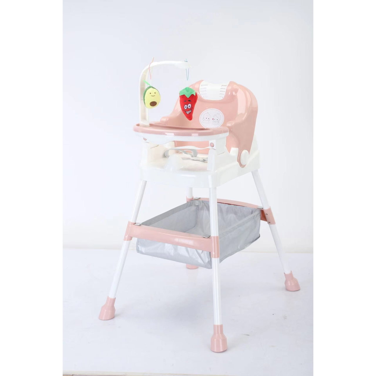 Scaun de Masa pentru Copii, Flippy, Multifunctional, Pliabil, cu Roti, Cos de Depozitare, din Plastic, Centura de Siguranta, Suport de Agatat Jucarii, 110 x 60 x 70 cm, Roz [5]