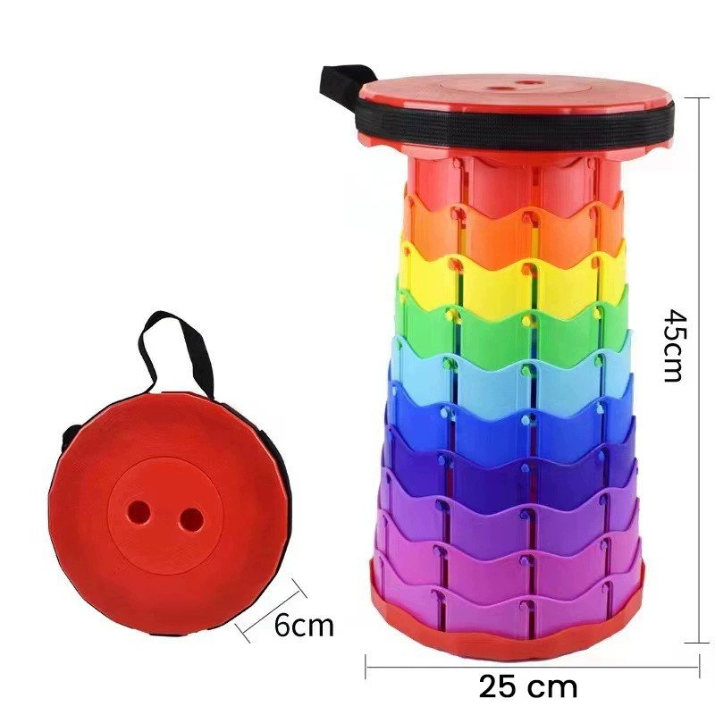 Scaun Telescopic Pliabil pentru Camping si Pescuit, Flippy, Portabil, Universal, Sustine 150 kg, ABS, Diametru 25 cm, Extensibil, Inaltime 45 cm, Multicolor [2]