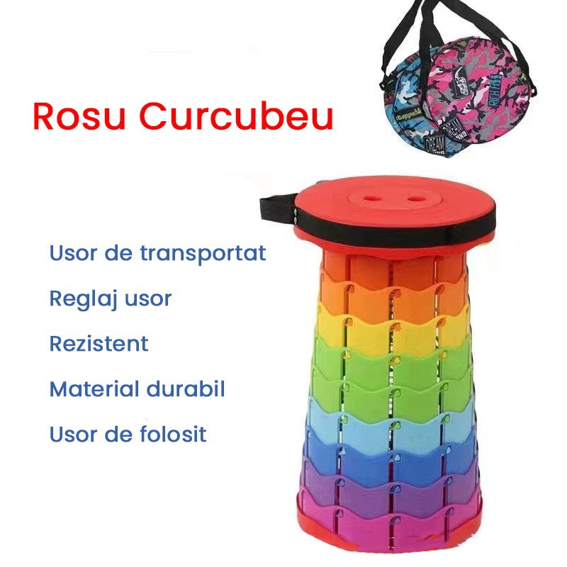 Scaun Telescopic Pliabil pentru Camping si Pescuit, Flippy, Portabil, Universal, Sustine 150 kg, ABS, Diametru 25 cm, Extensibil, Inaltime 45 cm, Multicolor [4]