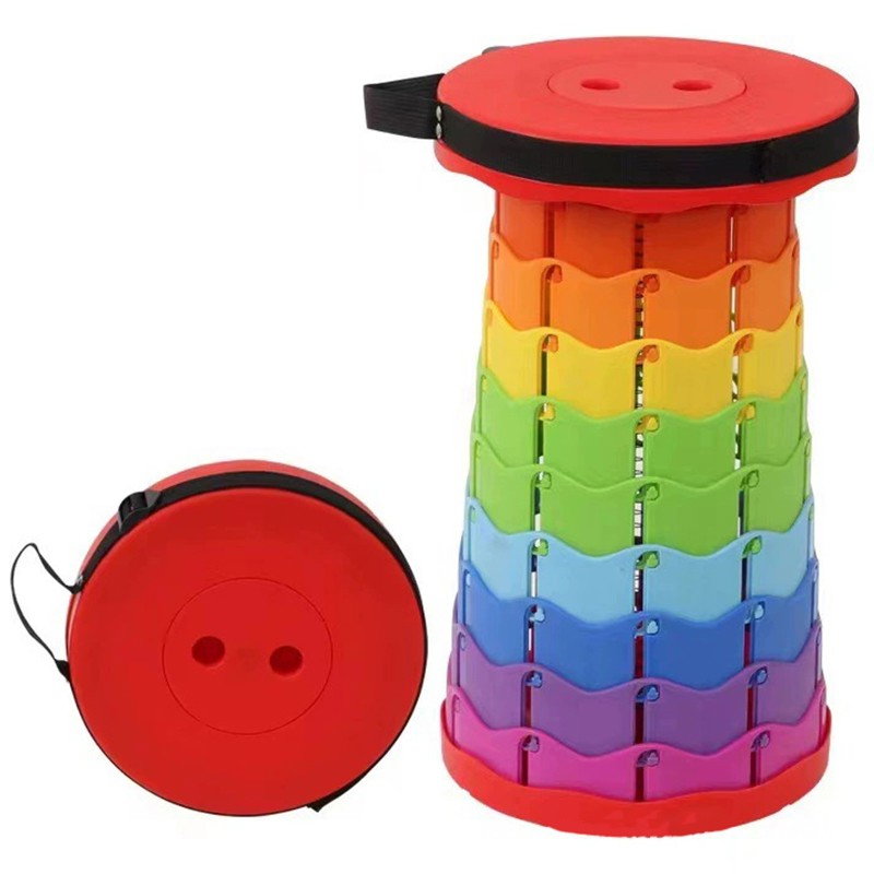 Scaun Telescopic Pliabil pentru Camping si Pescuit, Flippy, Portabil, Universal, Sustine 150 kg, ABS, Diametru 25 cm, Extensibil, Inaltime 45 cm, Multicolor [1]