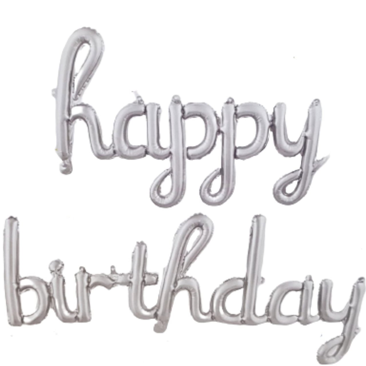 Set 10 Baloane din Folie Metalizata, Flippy, Figurine Litere, Model Scris de Mana Happy Birthday, Tema Aniversare, 40 cm, Ambalaj Individual, Pai Inclus, Umflare cu Aer sau Heliu, Argintiu [5]