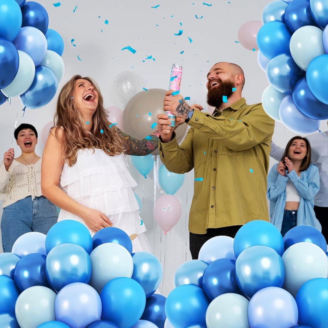 Set 10 Baloane din Latex Chrome, Flippy, Model Party, 23 cm, Diferite Nuante Albastru, 2.2 g [7]