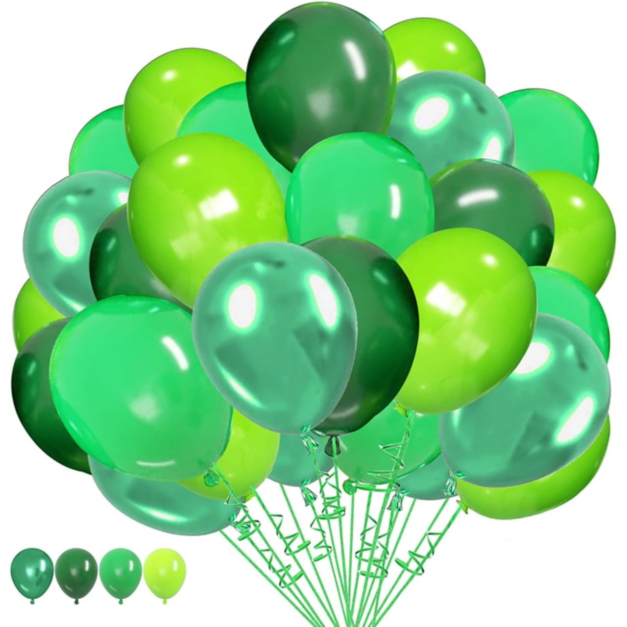 Set 10 Baloane din Latex Chrome, Flippy, Model Party, 23 cm, Diferite Nuante Verde, 2.2 g [4]