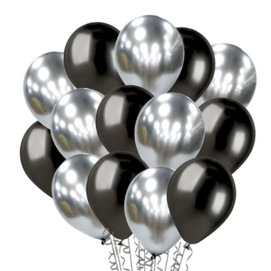 Set 10 Baloane din Latex Chrome, Flippy, Model Party, 23 cm, Negru Argintiu, 2.2 g [1]