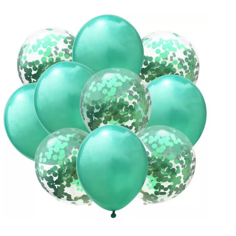 Set 10 Baloane din Latex, Flippy, Model Party Confetti, 5 x Confetti, 5 x Turcoaz, 25 cm, 2.2g [6]