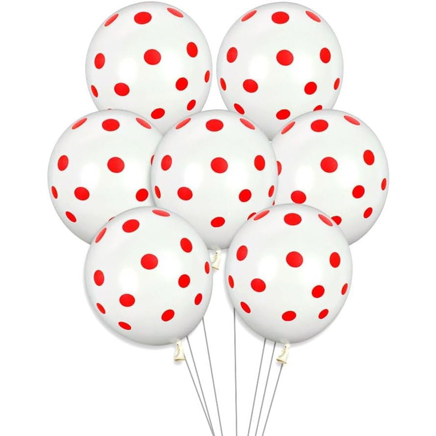 Set 10 Baloane din Latex, Flippy, Model Party cu Buline, 30 cm, Alb si Rosu, 2.8 g [4]