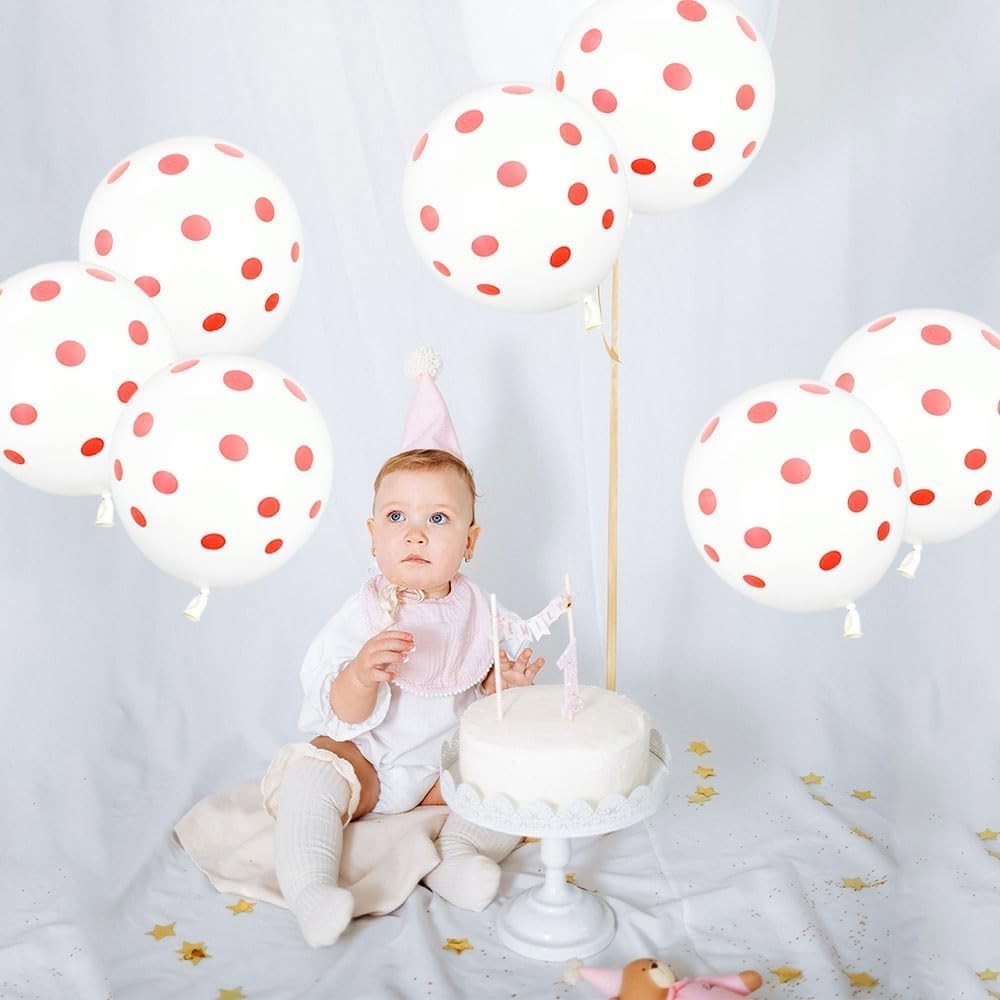 Set 10 Baloane din Latex, Flippy, Model Party cu Buline, 30 cm, Alb si Rosu, 2.8 g [2]