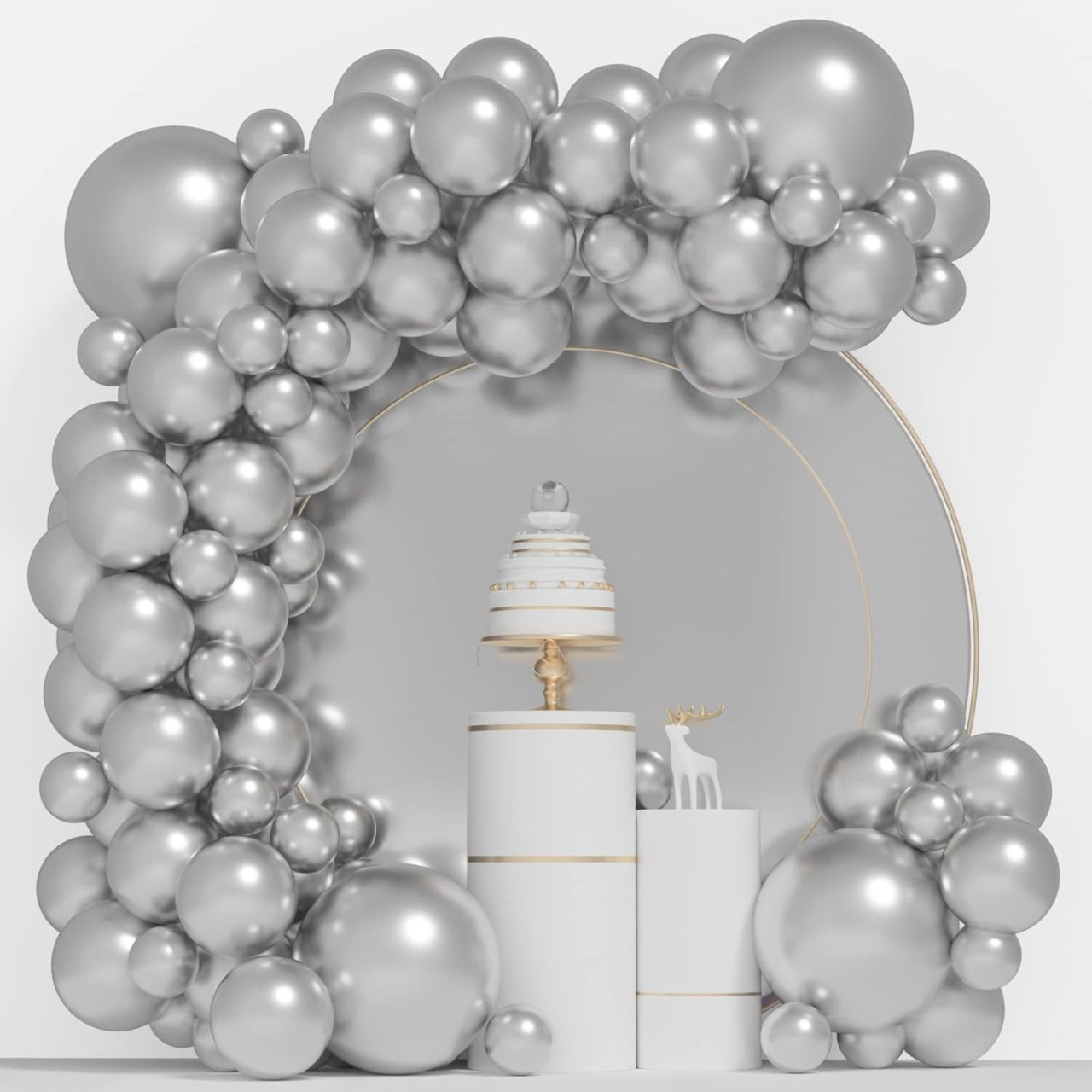 Set 10 Baloane din Latex Metalizate, Flippy, Model Party, Alb, Argintiu, 23 cm, 2.2 g [3]