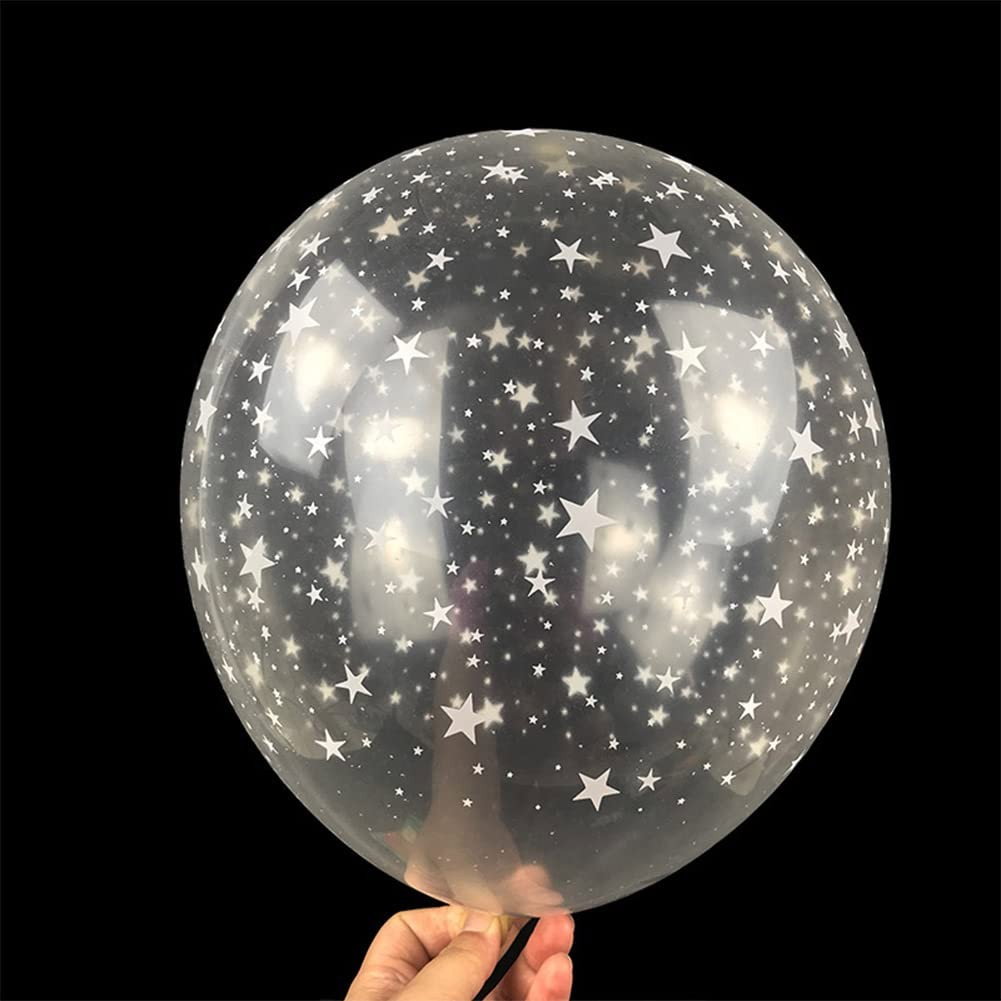 Set 10 Baloane din Latex Transparente, Flippy, Model Party, 30 cm, Stelute Albe, 2.8 g [10]