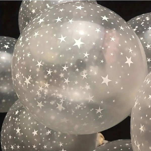 Set 10 Baloane din Latex Transparente, Flippy, Model Party, 30 cm, Stelute Albe, 2.8 g [4]
