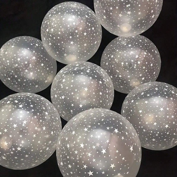 Set 10 Baloane din Latex Transparente, Flippy, Model Party, 30 cm, Stelute Albe, 2.8 g [5]