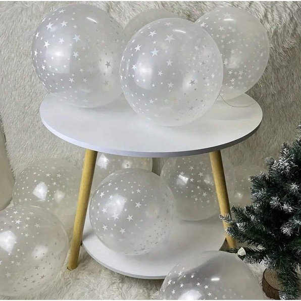 Set 10 Baloane din Latex Transparente, Flippy, Model Party, 30 cm, Stelute Albe, 2.8 g [2]