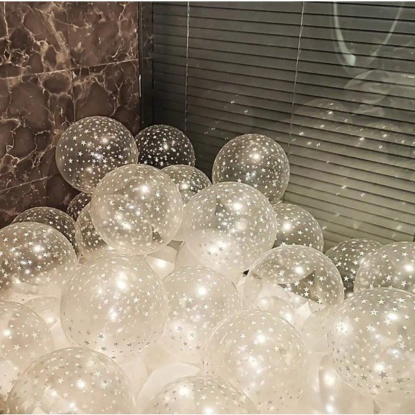 Set 10 Baloane din Latex Transparente, Flippy, Model Party, 30 cm, Stelute Albe, 2.8 g [3]