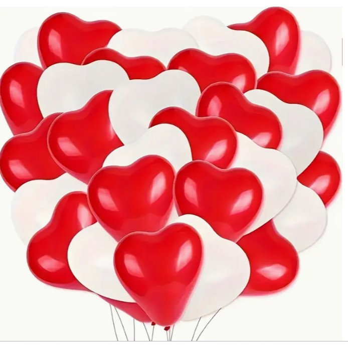 Set 10 Baloane, Flippy, Model Inima, din Latex, 25 cm, Alb/Rosu [6]