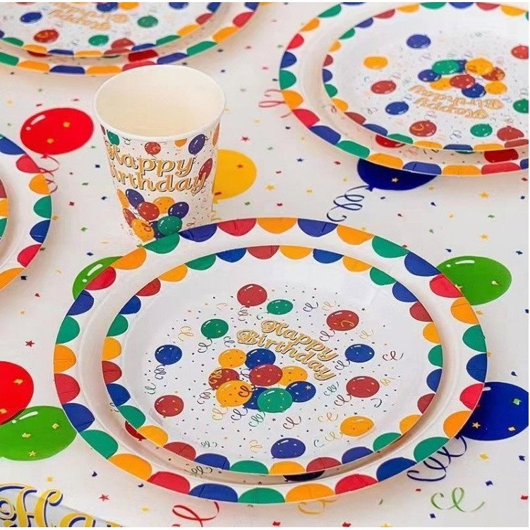 Set 10 Farfurii de Unica Folosinta, Flippy, din Carton, 18 cm, Model Happy Birthday, Multicolor [5]