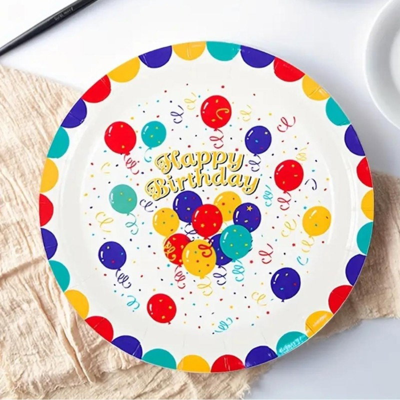 Set 10 Farfurii de Unica Folosinta, Flippy, din Carton, 18 cm, Model Happy Birthday, Multicolor [3]