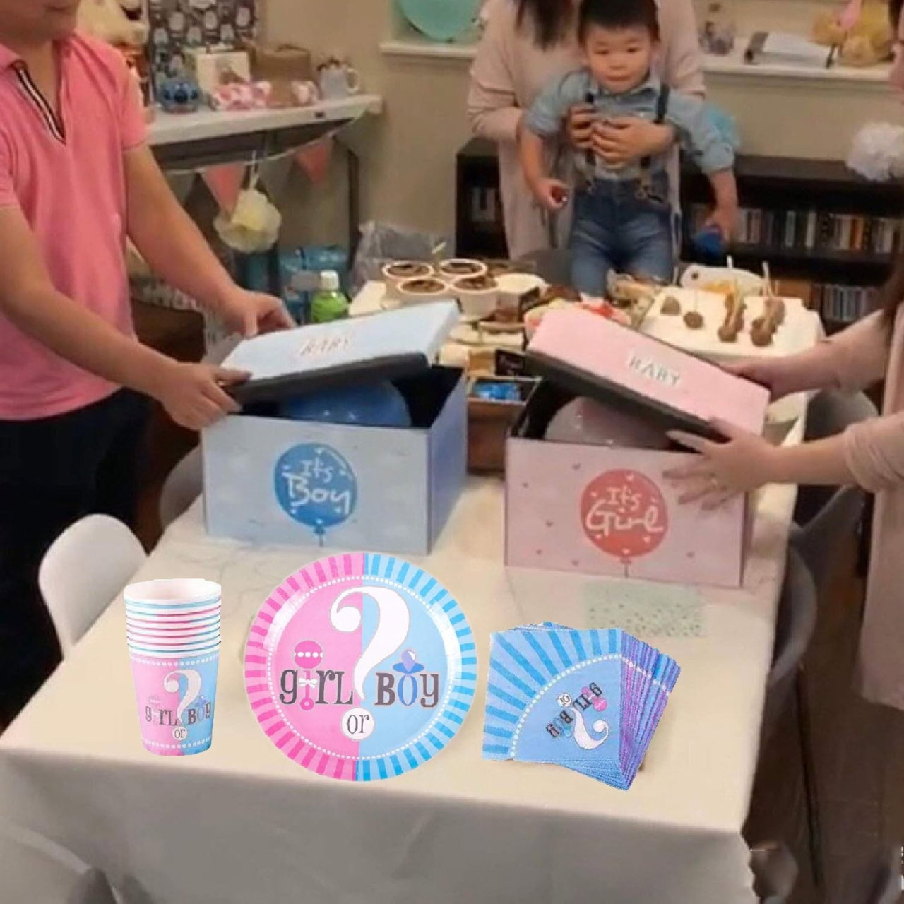 Set 10 Farfurii Gender Reveal, Flippy, Girl or Boy, din Carton, 18 cm, Roz/Albastru [3]