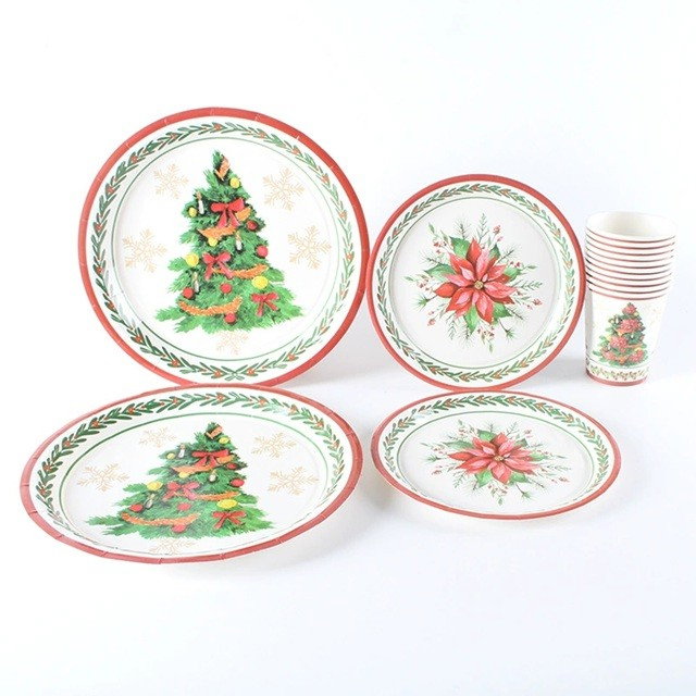 Set 10 Farfurii Unica Folosinta, Flippy, 23 cm, Model Brad de Craciun, Multicolor [3]