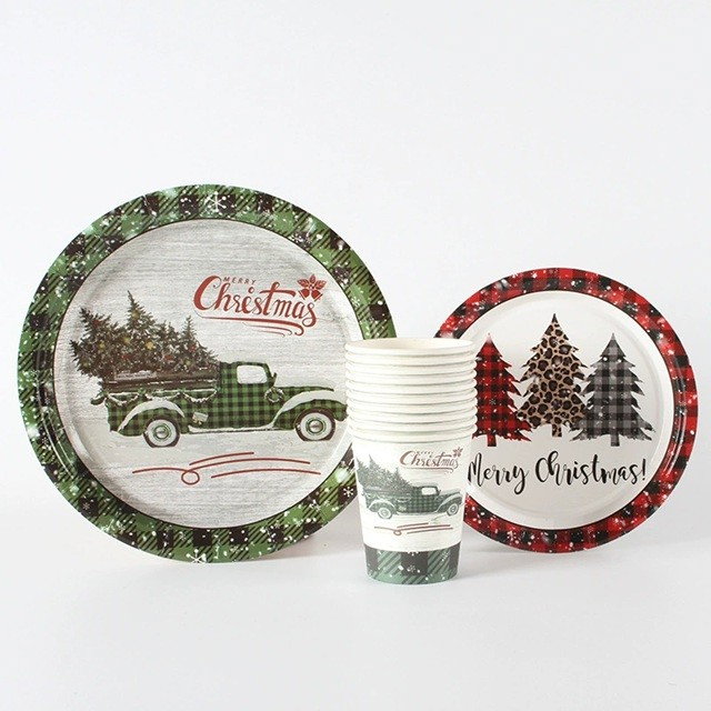 Set 10 Farfurii Unica Folosinta, Flippy, 23 cm, Model Masina de Craciun, Multicolor [4]