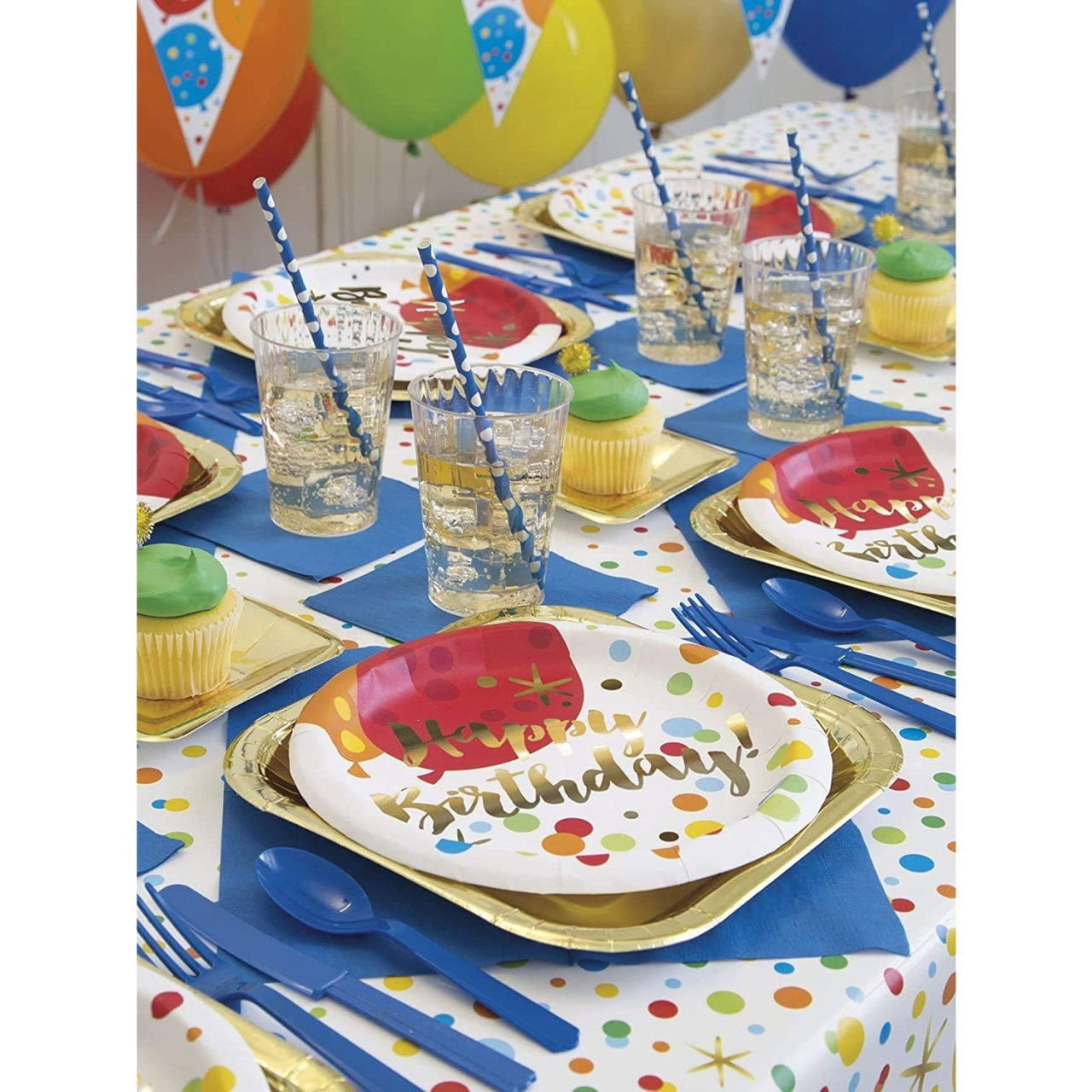 Set 10 Farfurii Unica Folosinta, Flippy, Imprimeu Happy Birthday Buline, din Carton, Diametru 18 cm, Multicolor [2]
