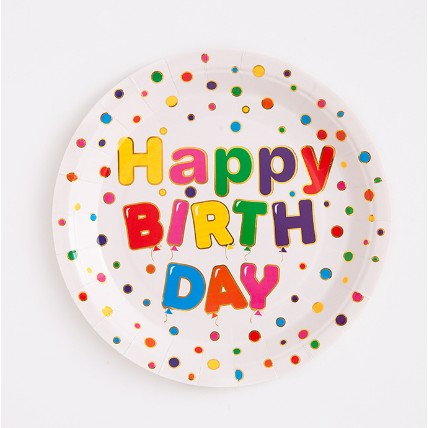 Set 10 Farfurii Unica Folosinta, Flippy, Imprimeu Happy Birthday, din Carton, Diametru 18 cm, Multicolor [2]