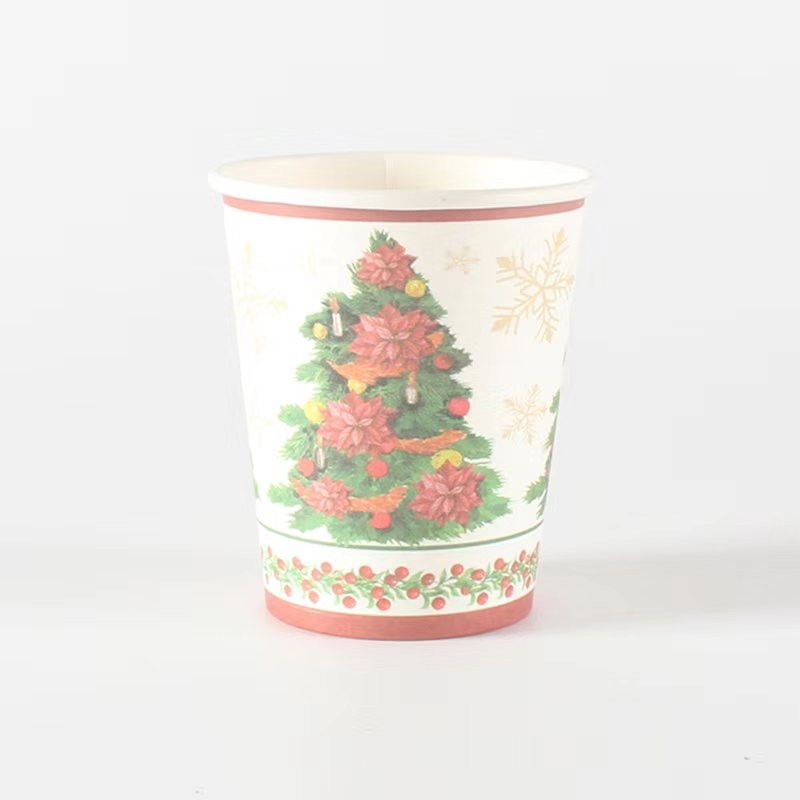 Set 10 Pahare, Flippy, Imprimeu Brad de Craciun, din Carton, 250 - 300 ml, 7.5 x 8.4 x 5.3 cm, Multicolor [2]