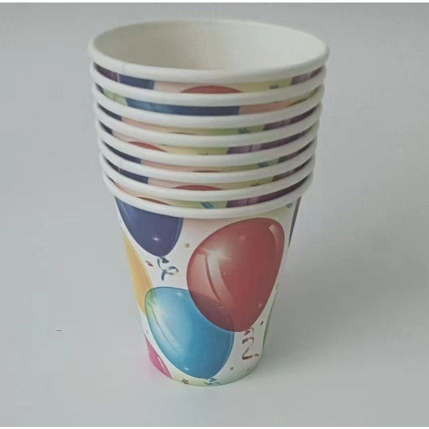 Set 10 Pahare, Flippy, Imprimeu cu Baloane, din Carton, 250 ml, 7.5 x 8.5 x 5.2 cm, Multicolor [3]