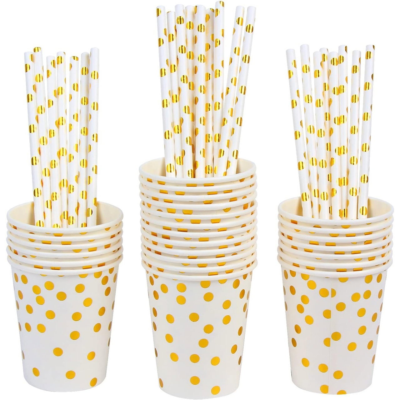 Set 10 Pahare, Flippy, Imprimeu cu Buline, din Carton, 250 ml, 7.5 x 8.5 x 5.2 cm, Auriu [3]